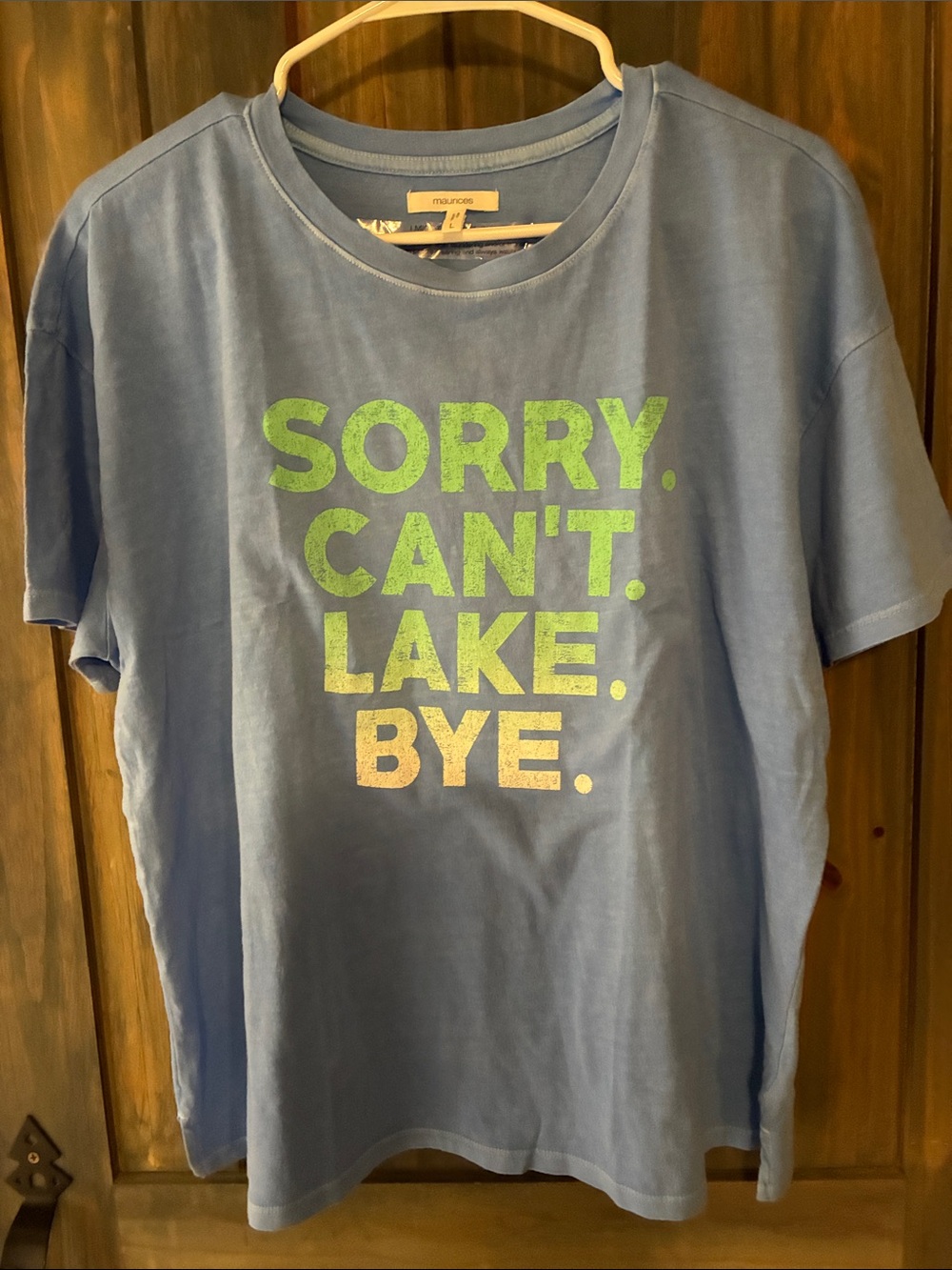 Maurices Blue Short-Sleeve Graphic Tee with Green and Cream Text